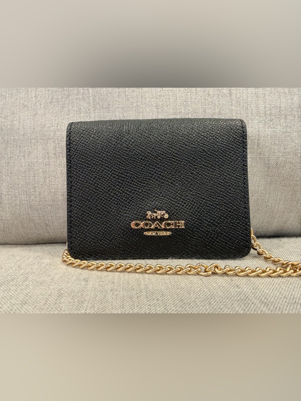 COACH Mini Wallet Black Bag with Gold Chain